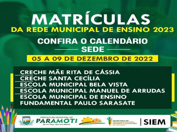 MATRÍCULAS DA REDE MUNICIPAL DE ENSINO 2023