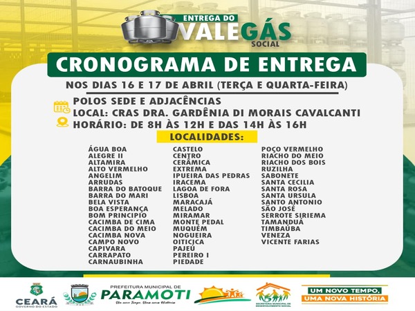 CRONOGRAMA DE ENTREGA DO PROGRAMA VALE GÁS SOCIAL