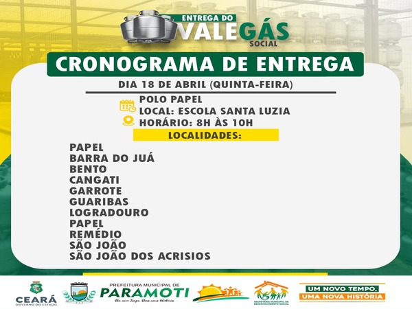 CRONOGRAMA DE ENTREGA DO PROGRAMA VALE GÁS SOCIAL