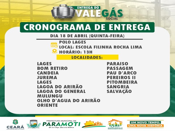 CRONOGRAMA DE ENTREGA DO PROGRAMA VALE GÁS SOCIAL