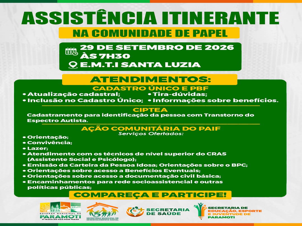 ASSISTÊNCIA ITINERANTE NA COMUNIDADE DE CANDEIA
